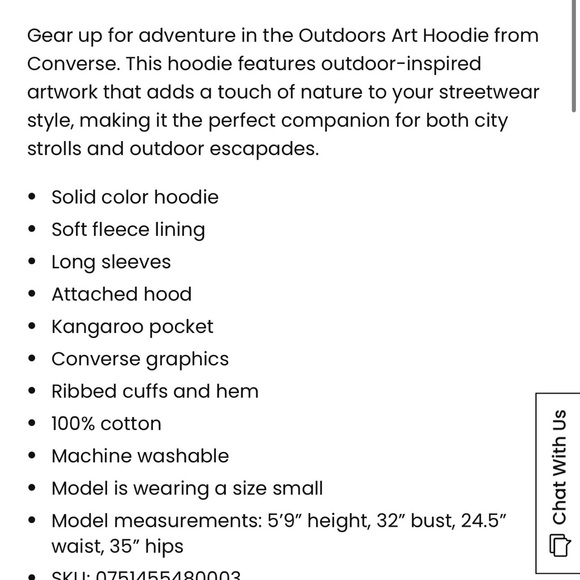 CONVERSE Outdoors Art Graphic Hoodie Off white small $65 - Picture 3 of 9